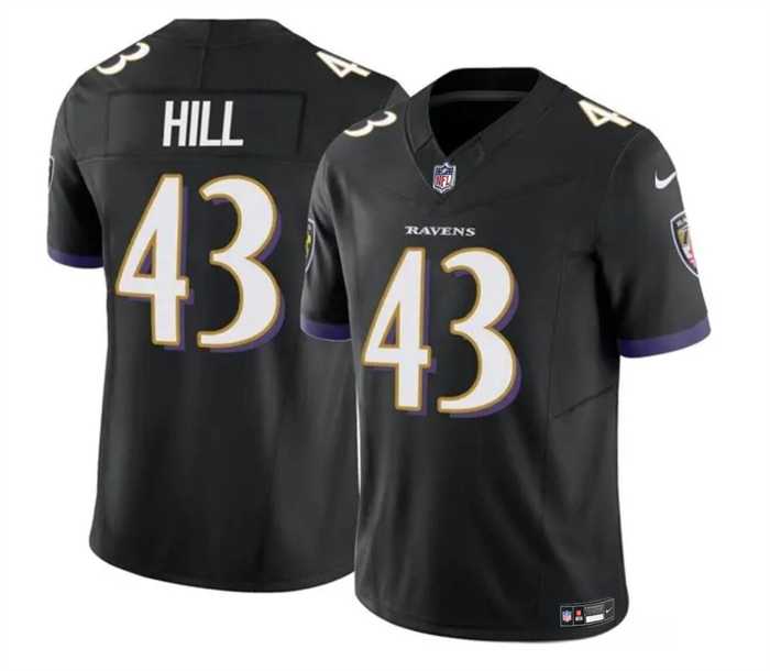 Men & Women & Youth Baltimore Ravens #43 Justice Hill Black 2023 F.U.S.E. Vapor Limited Stitched Jersey